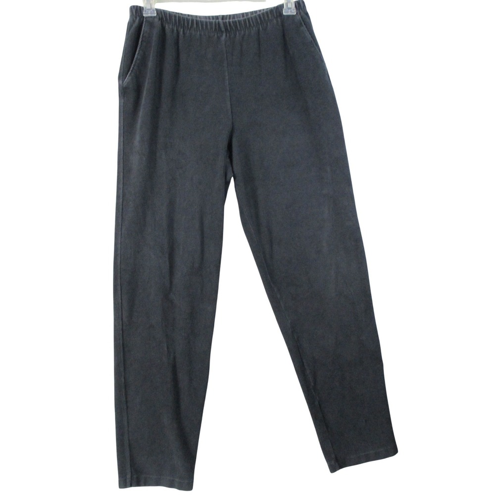 Lands‎ End Womens Corduroy Pants Charcoal Gray Elastic Waist Straight Leg XL